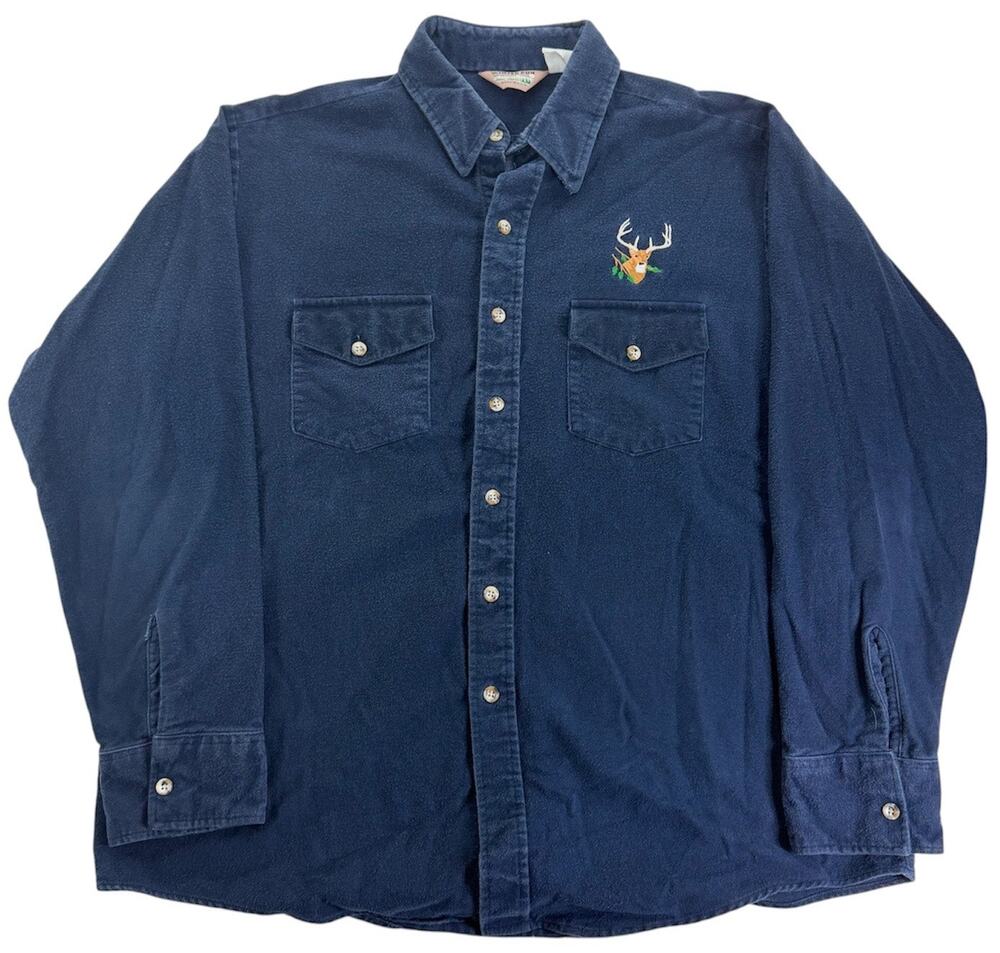Vintage 90s Embroidered Deer Hunting Button Up Flannel Winter Run Men's XL Shirt